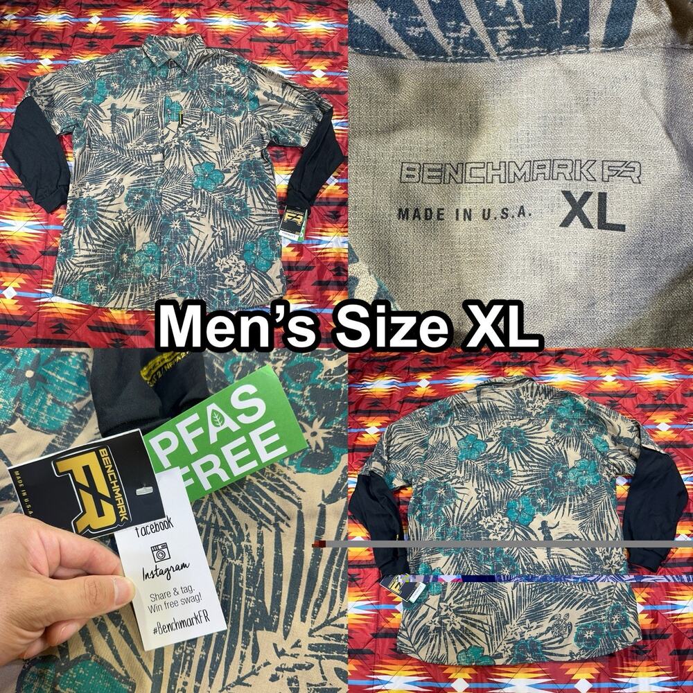 Benchmark FR Shirt Men’s XL Tan Floral Long Sleeve Button Up FR Aloha Workwear